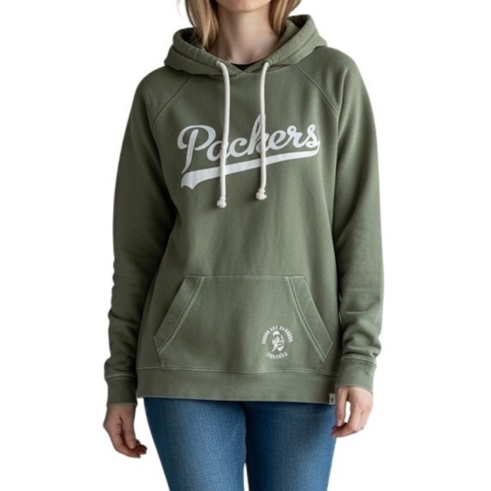 47 Brand Green Bay Packers Hoodie Womens Medium Green Script Pullover Sweatshirt